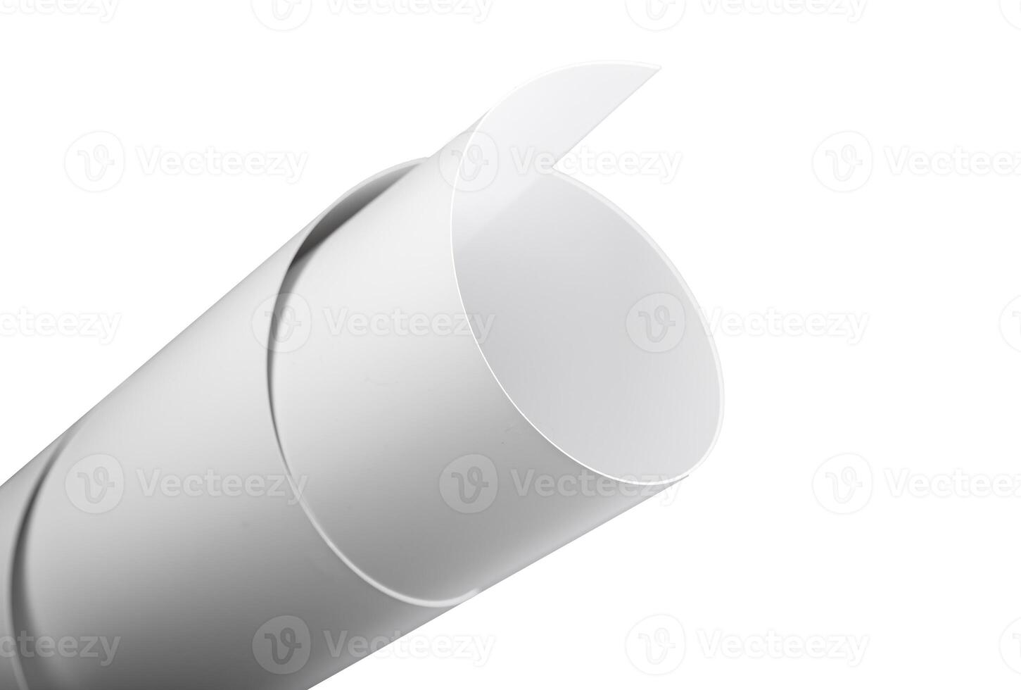 Rolled paper sheet. Clean and smooth surface with minimalistic curl, isolated on white background photo