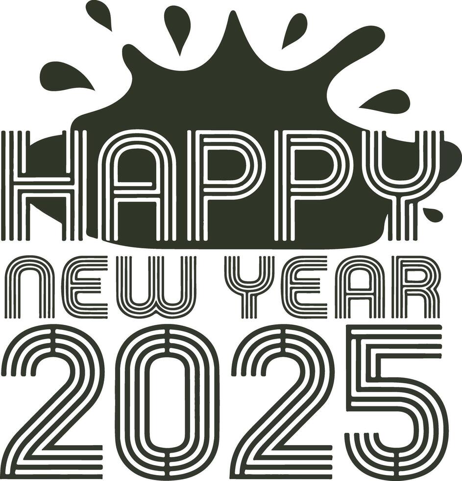 Dynamic 'Happy New Year 2025' Design with Bold Font and Splash vector