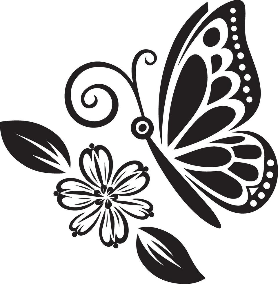 Elegant Butterfly and Flower Design Intricate Black and White Art vector
