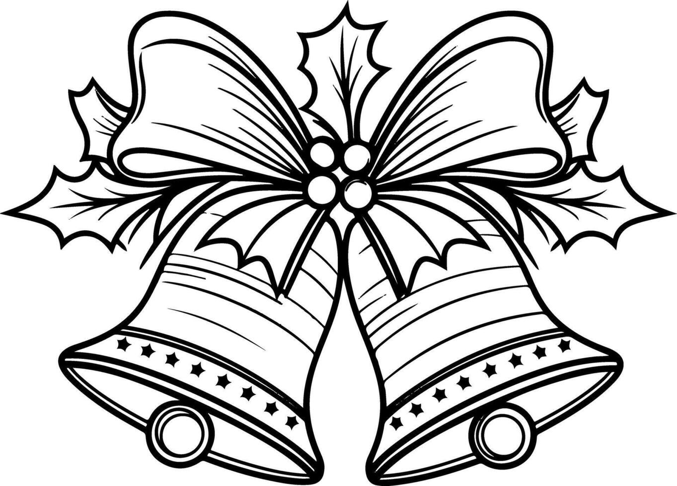 Christmas Bells with Bow and Holly Classic Coloring Page Design vector