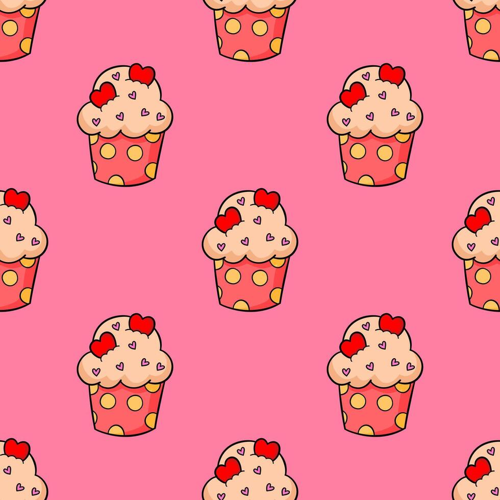 Cute Valentines cupcakes seamless pattern background. vector
