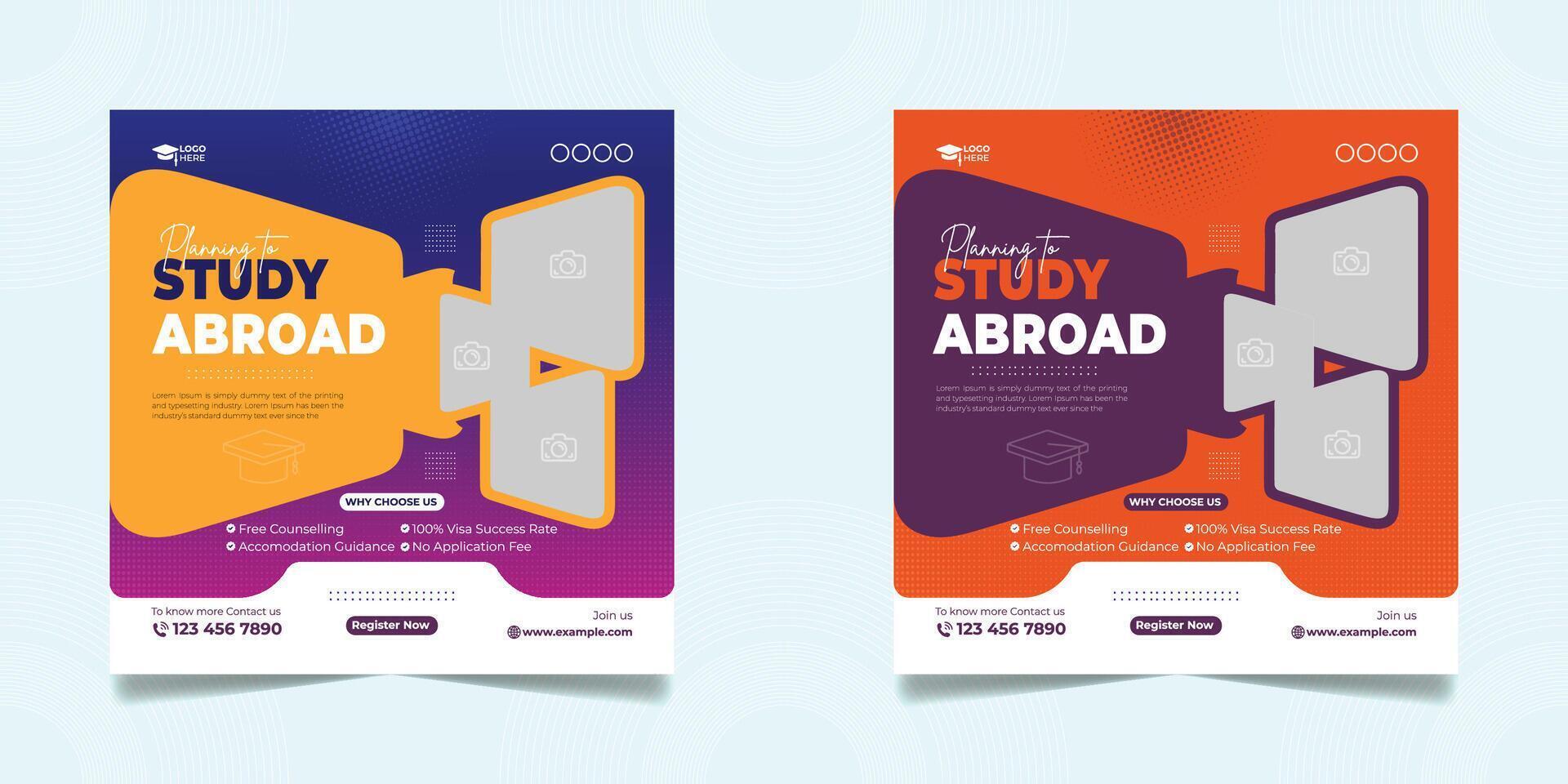 Study abroad education social media web banner square flyer template set vector