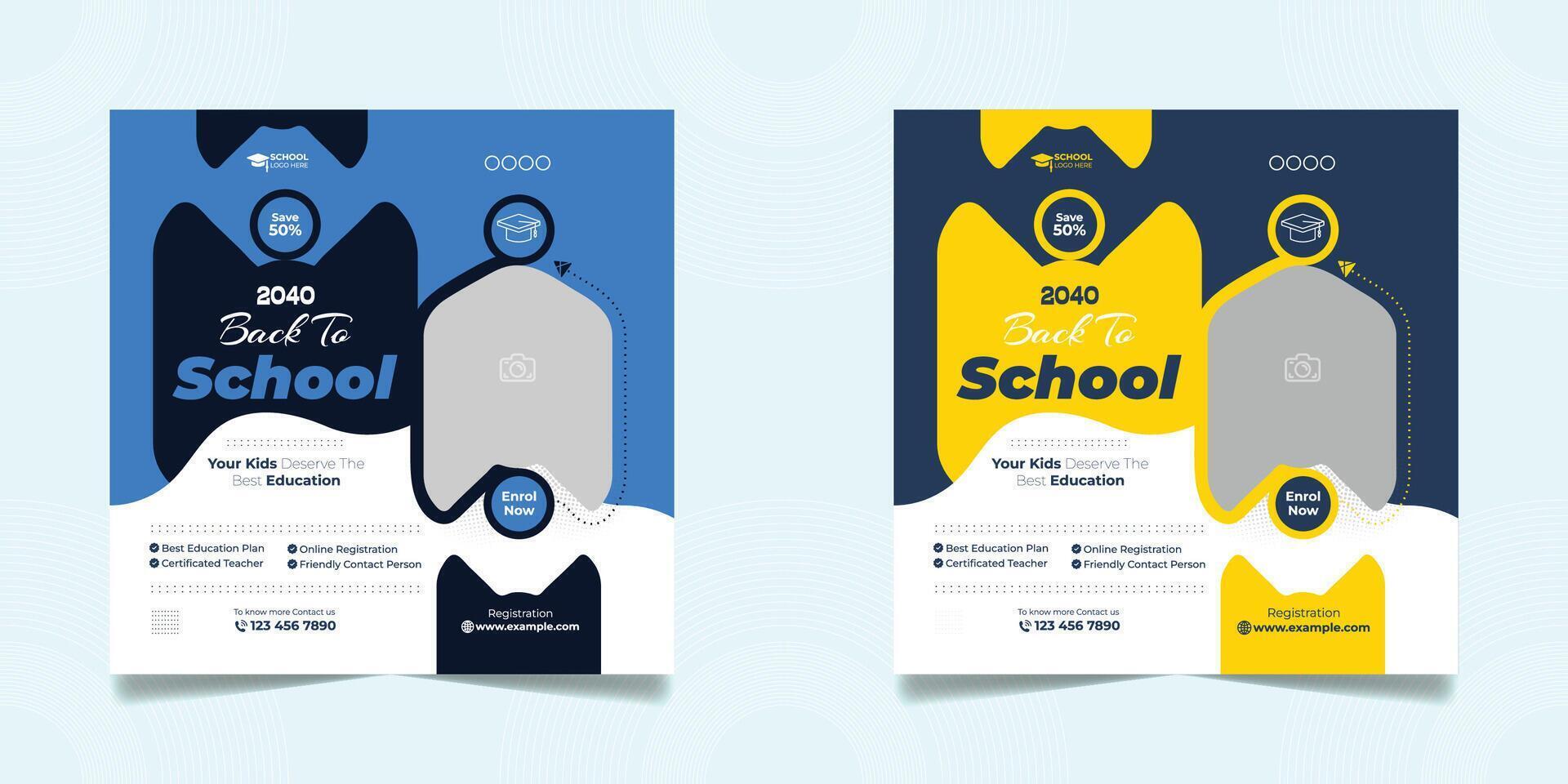 School admission open social media post two design template vector