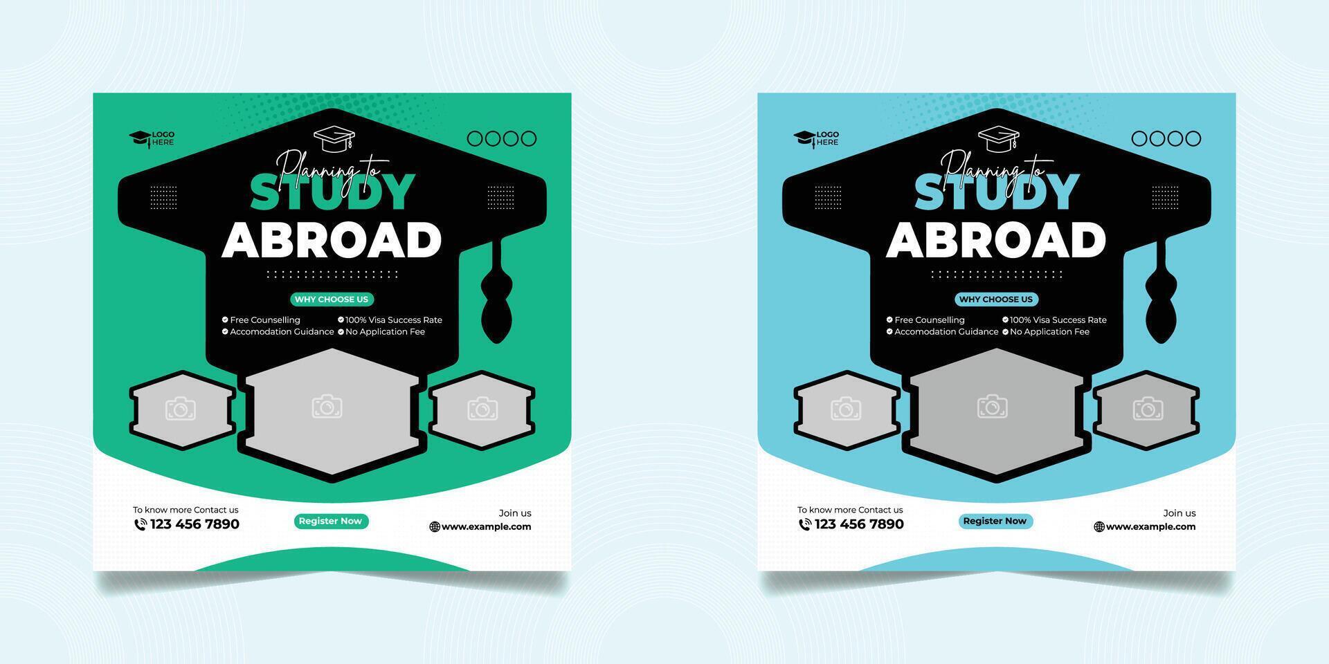 Study Abroad Social Media Post template two design set vector