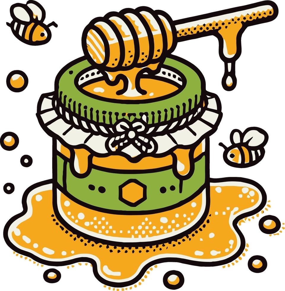 Honey jar with honey and bees illustration vector