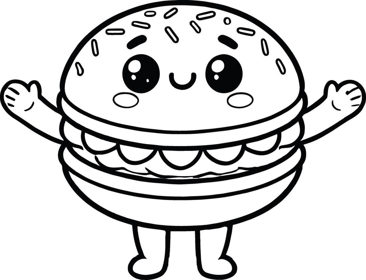 A coloring page with a hamburger character vector