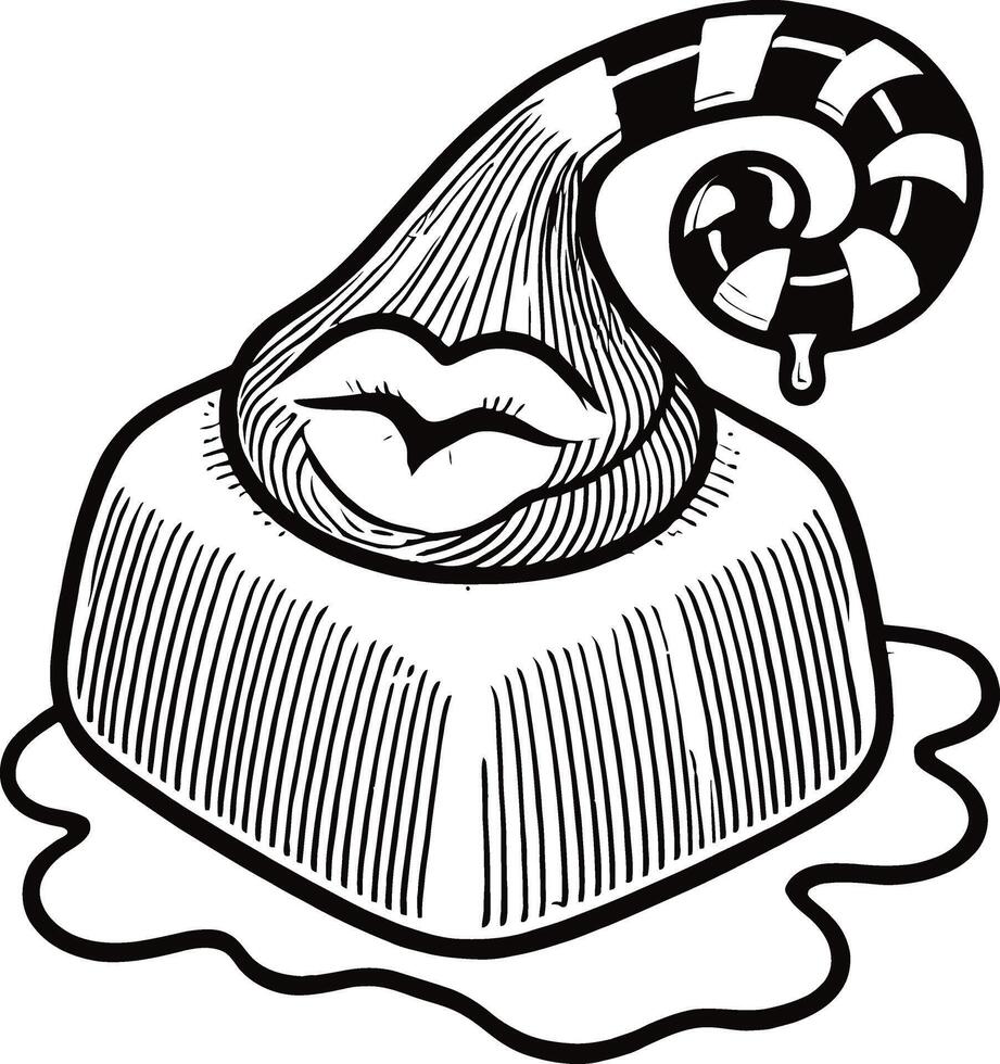 A black and white drawing of a candy bar with a kiss on it vector