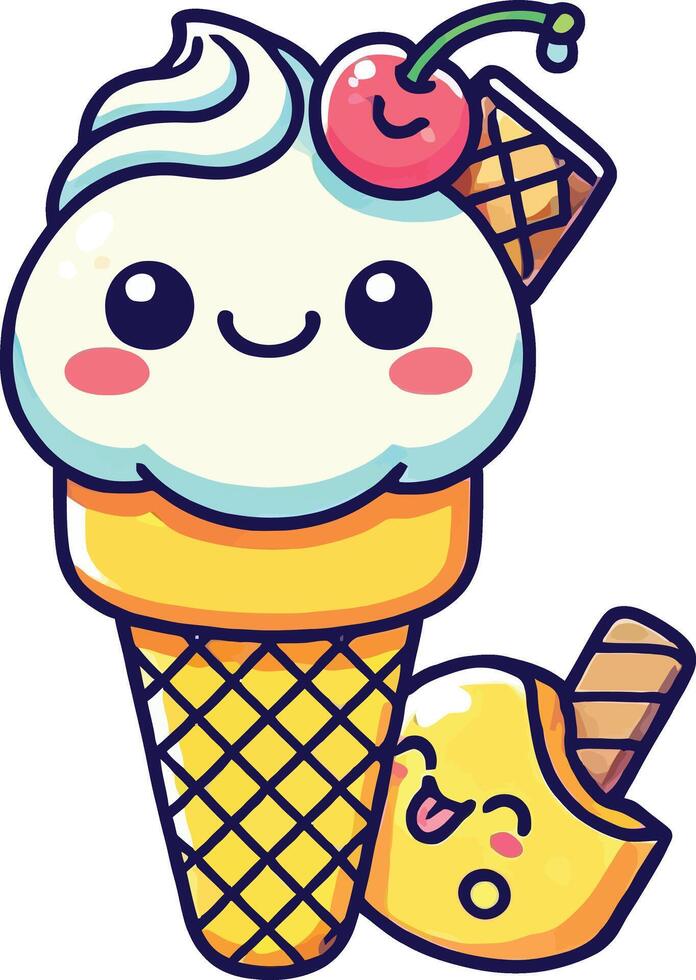 An ice cream cone with a cherry on top and a cheese vector