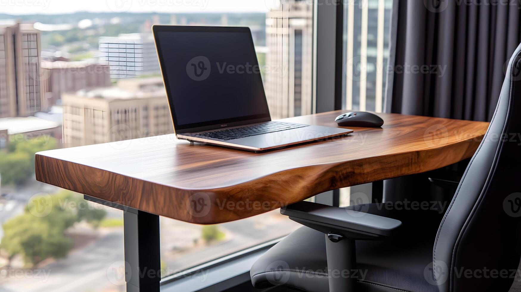 Tech-integrated home office with a standing desk and advanced gadgets photo
