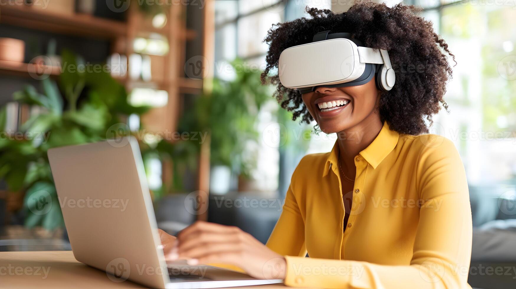 Individual giving a presentation in a virtual reality meeting environment photo