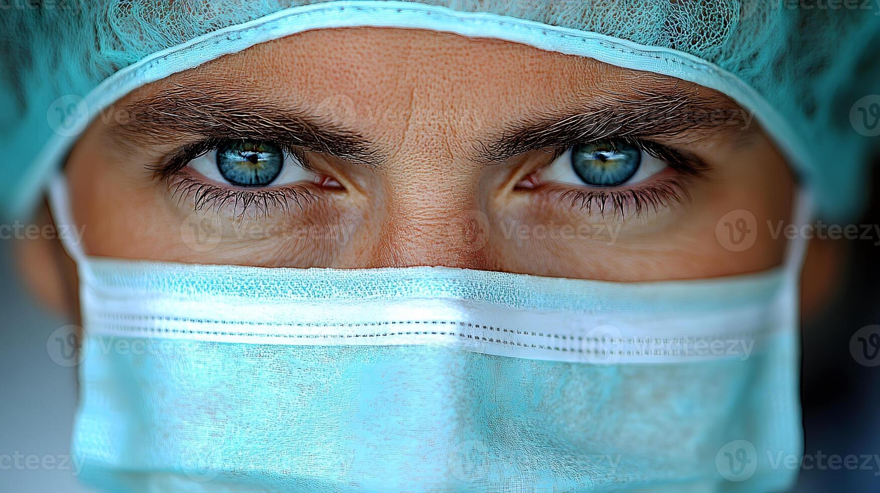 Medical staff in operation theater, focus on doctor, advanced lighting, sterile room photo