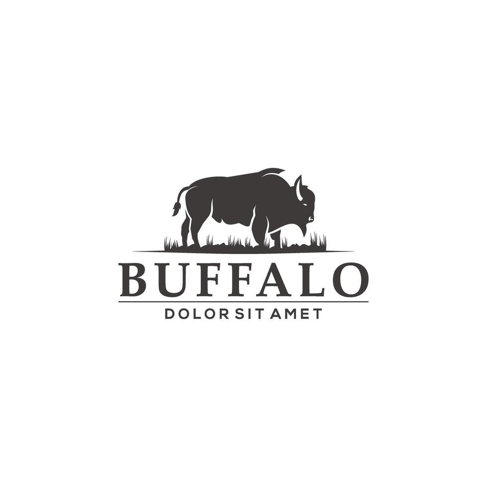 Long Haired Buffalo Logo Design. Bison Bull Buffalo Angus Silhouette Vintage Retro Logo, Buffalo Breeders , Illustration. Suitable for your design need, logo, illustration, animation, etc. vector