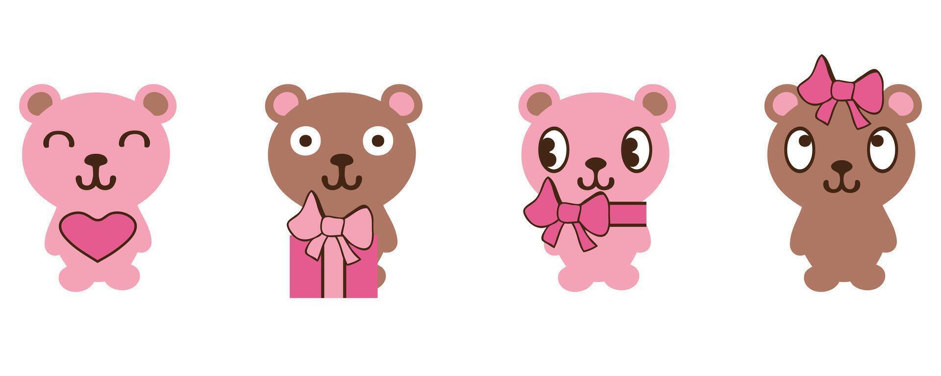 Flat teddy bears cartoon toy clip art collection. Hand drawn isolated characters set. vector