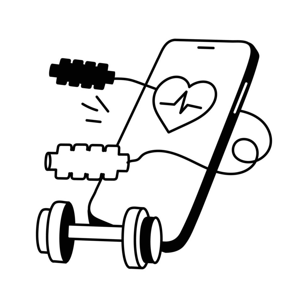 This illustration showcases a smartphone with a heart rate monitor icon, symbolizing a fitness plan vector