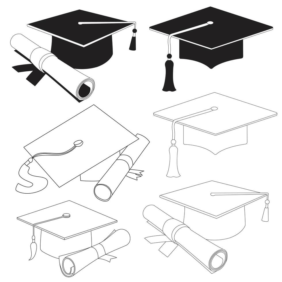 graduation cap line draw silhouette vector