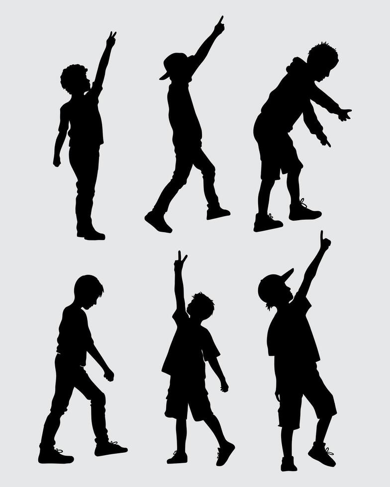 Cute cartoon boy kids silhouette collection set illustration clip art peace element isolated editable vector
