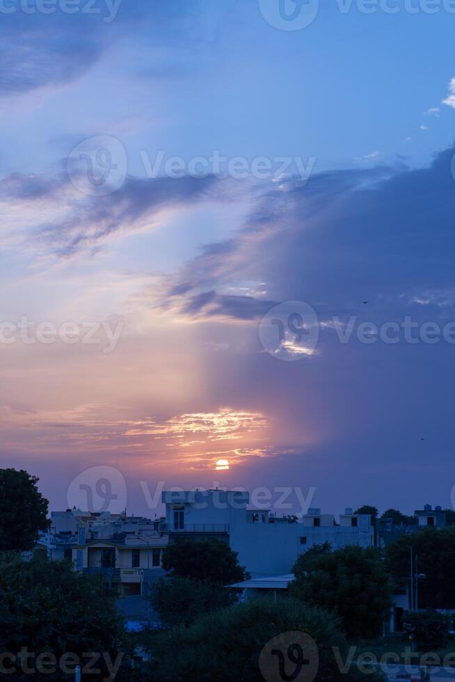 Beautiful Sunset View with Vibrant Orange and Purple Sky photo