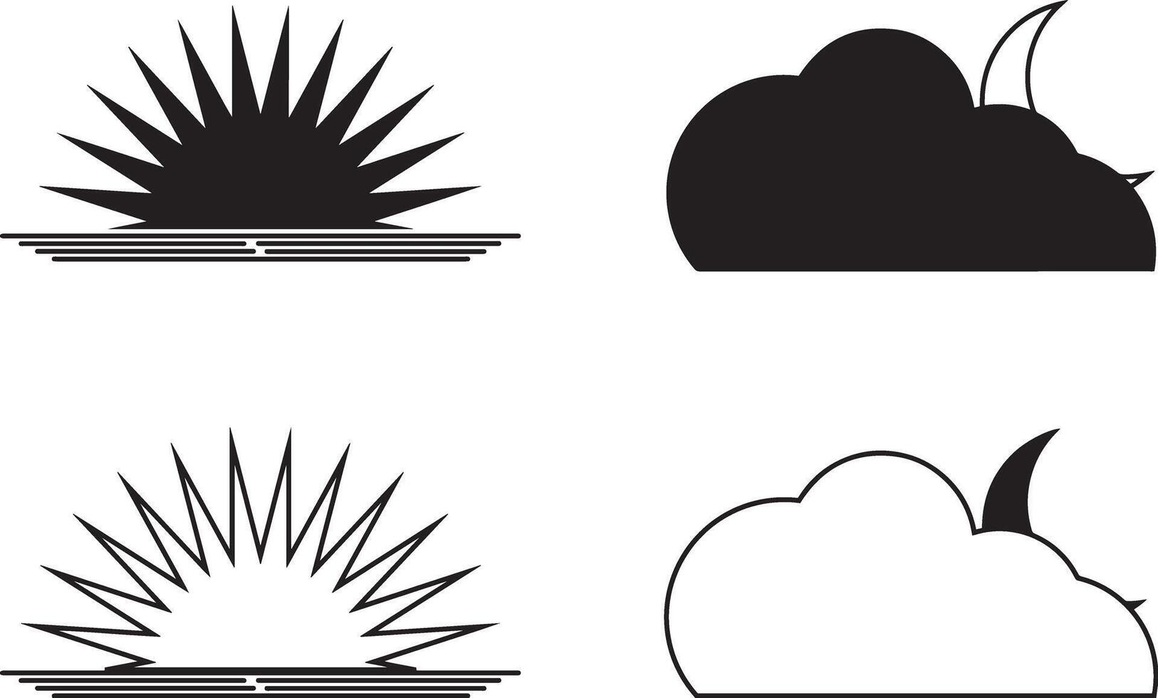 Four different icons of sun, clouds and sun rays vector