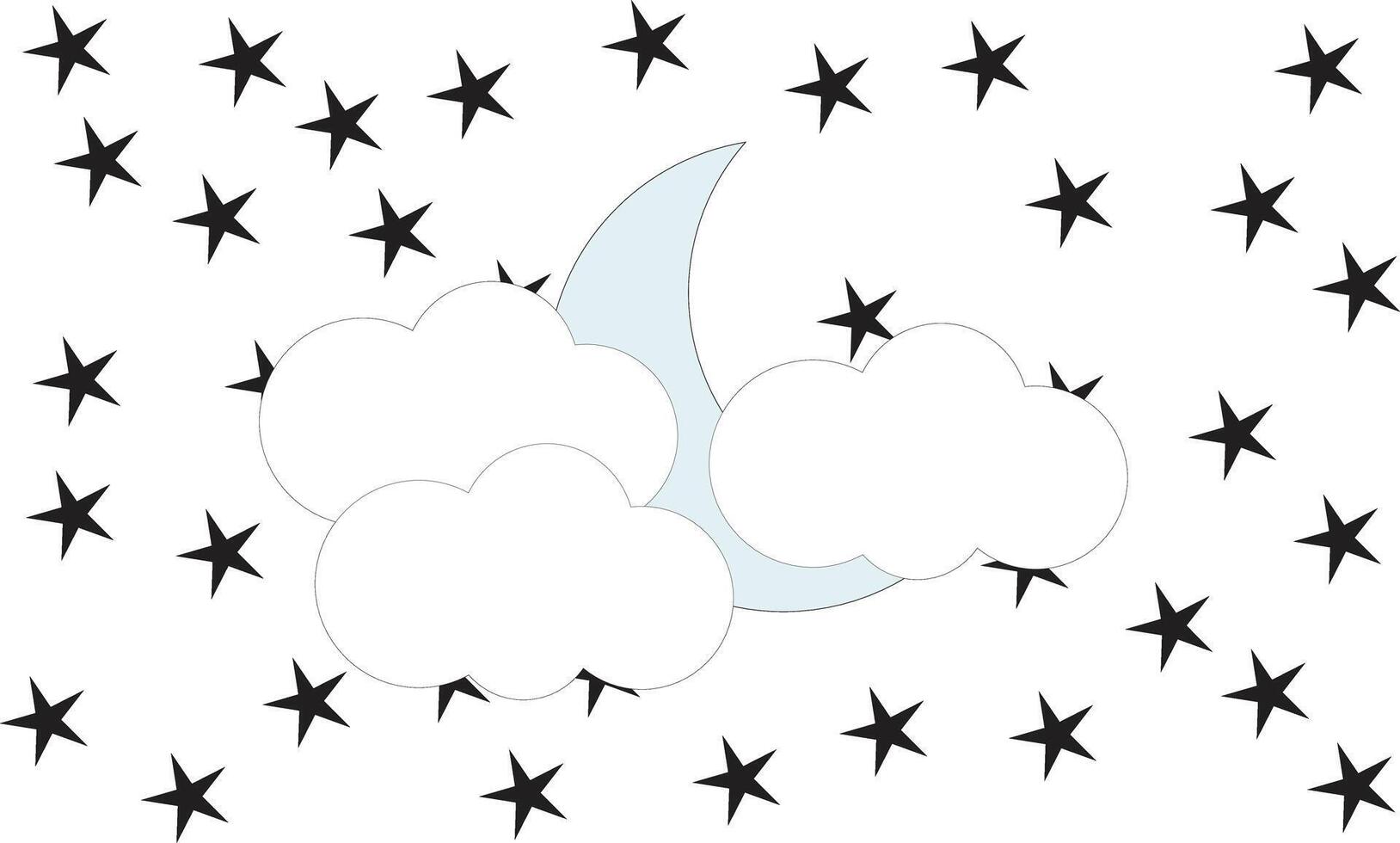 A white cloud with black stars and a moon vector