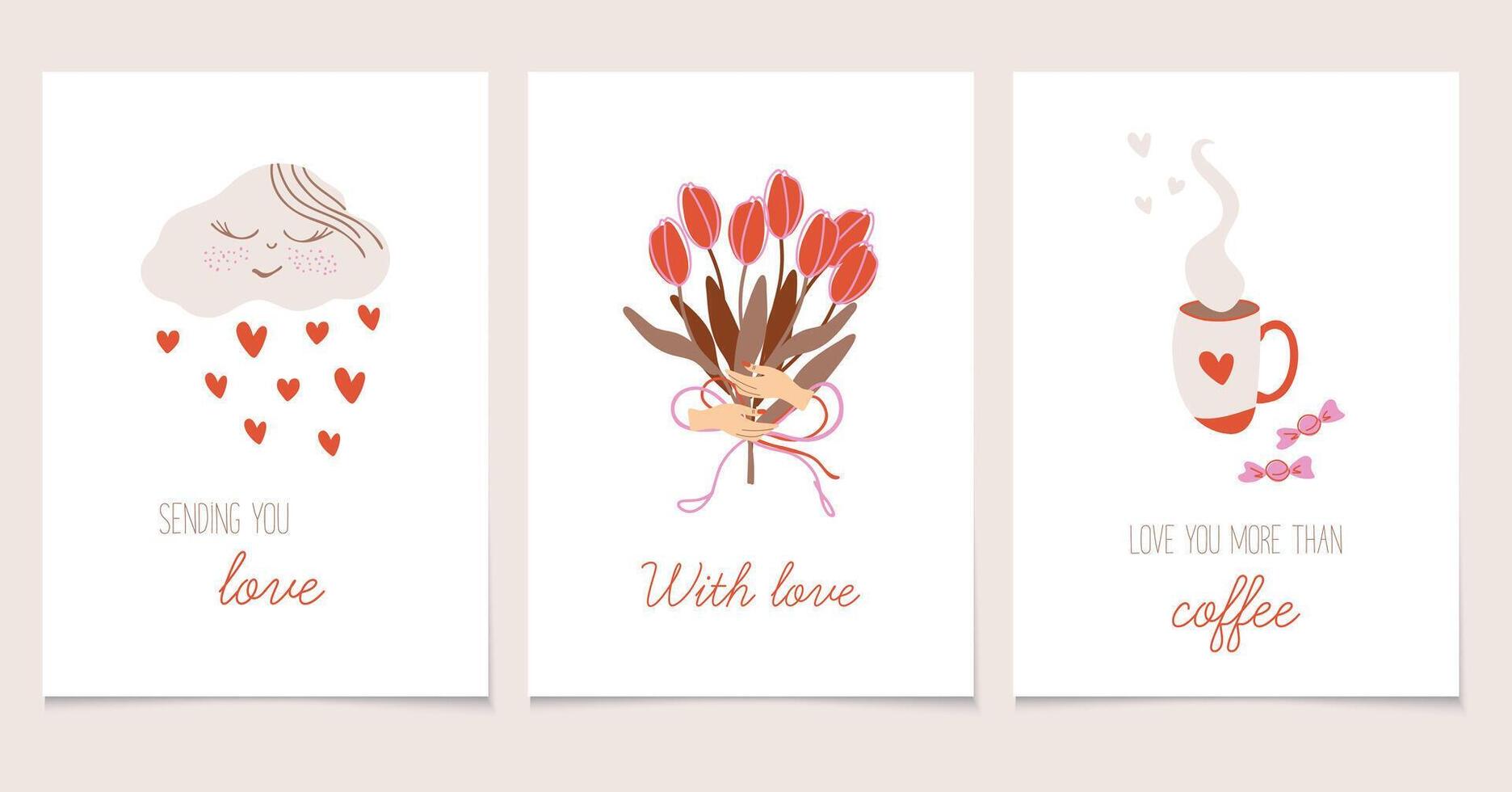 Valentine's Day cards set. Charming prints showcase messages of love. Cute illustrations expressing love through heartfelt messages, perfect for any occasion. vector