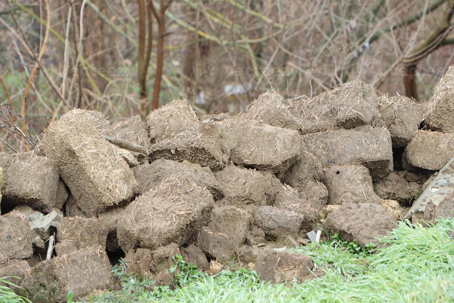Natural building material made from clay and straw photo