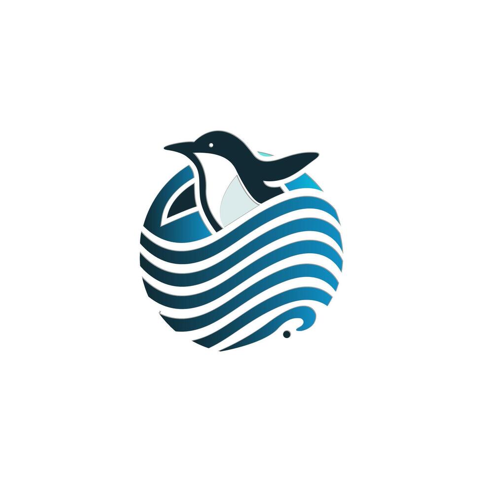 Abstract logo design featuring a penguin incorporated within a wave-style ocean representation, ideal for eco-conscious businesses and aquatic projects. vector