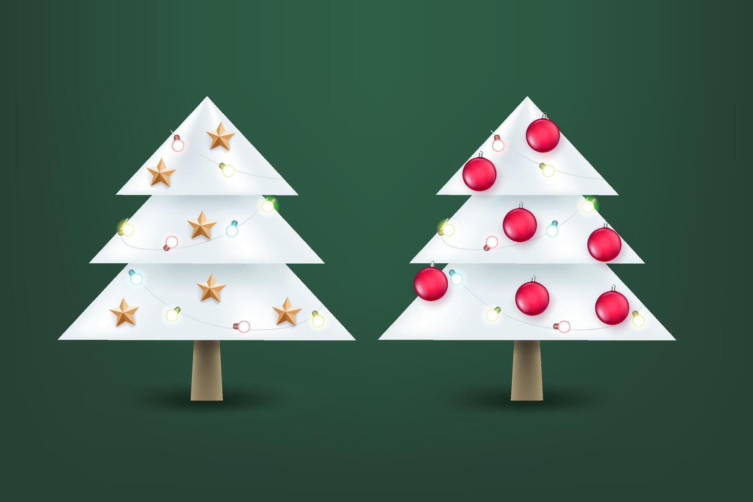 Abstract white Christmas trees with garland and baubles. illustration vector