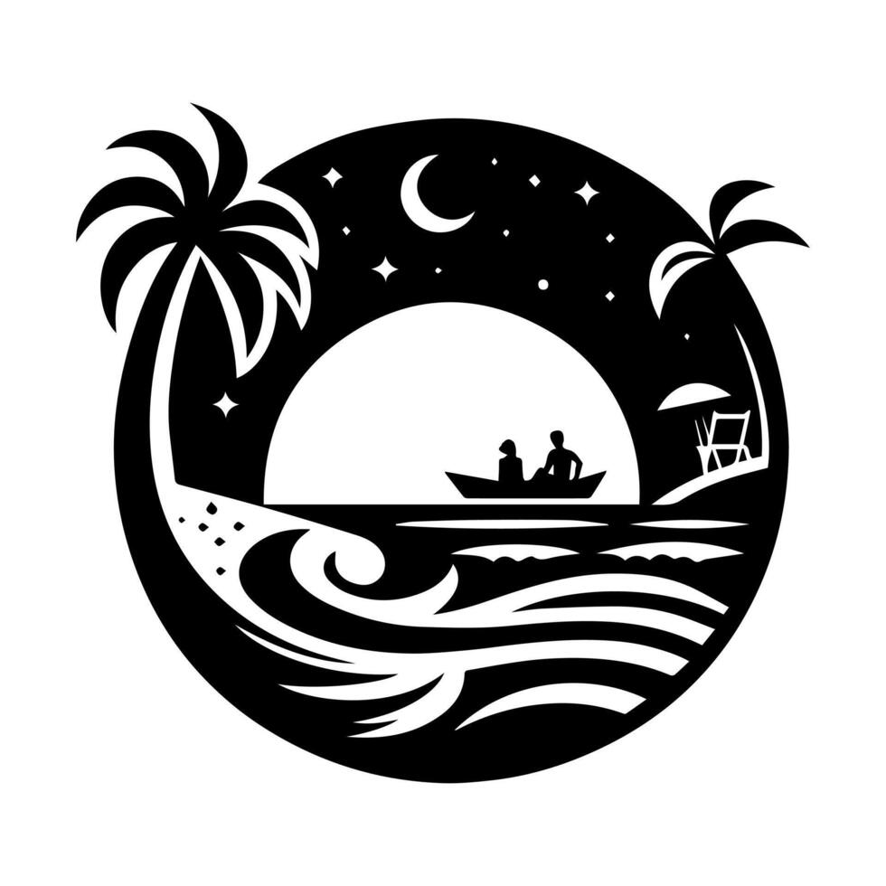 A silhouette of a man and woman on a boat in the ocean vector