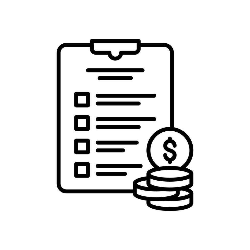 Checklist icon for payment with dollar coins and clipboard vector