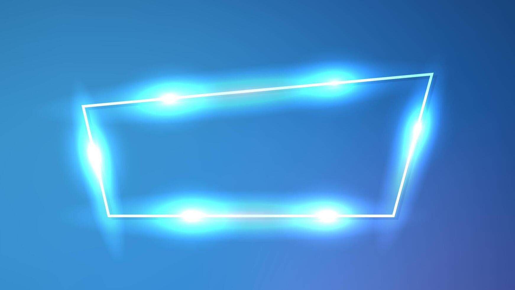 Neon trapezoid frame with shining effects vector