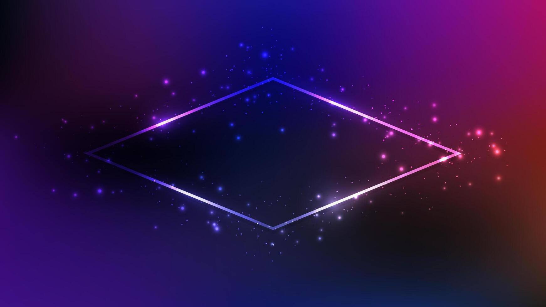 Neon rhomb frame with shining effects and sparkles vector