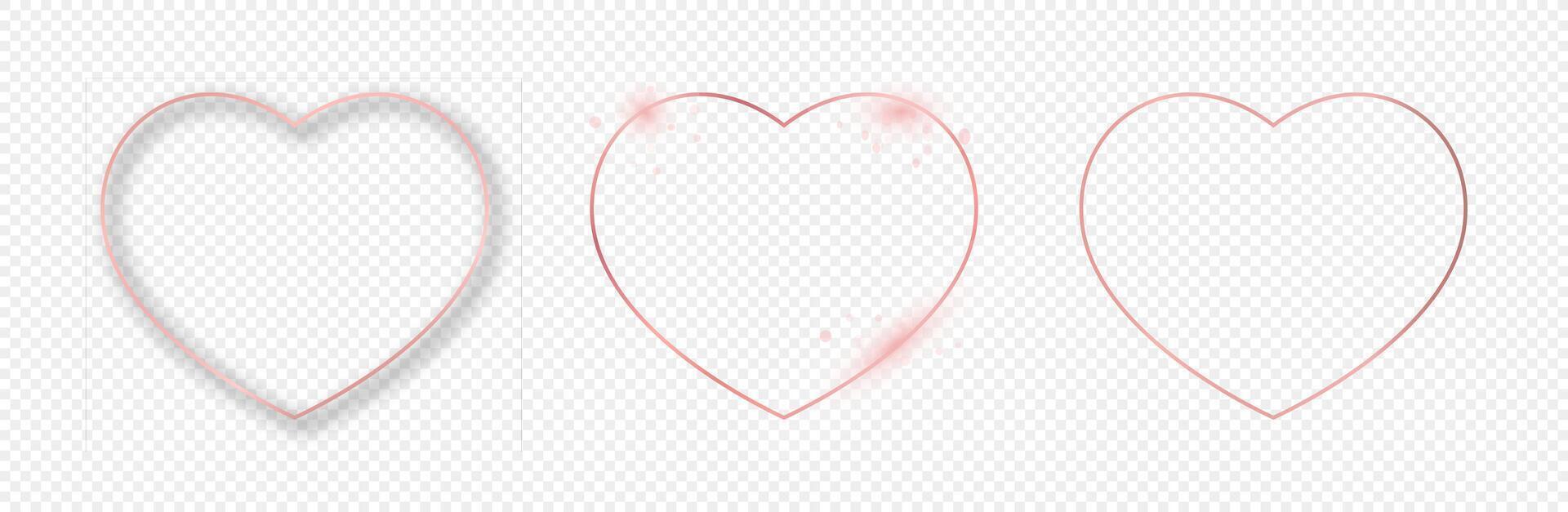 Rose gold glowing heart shape frame vector