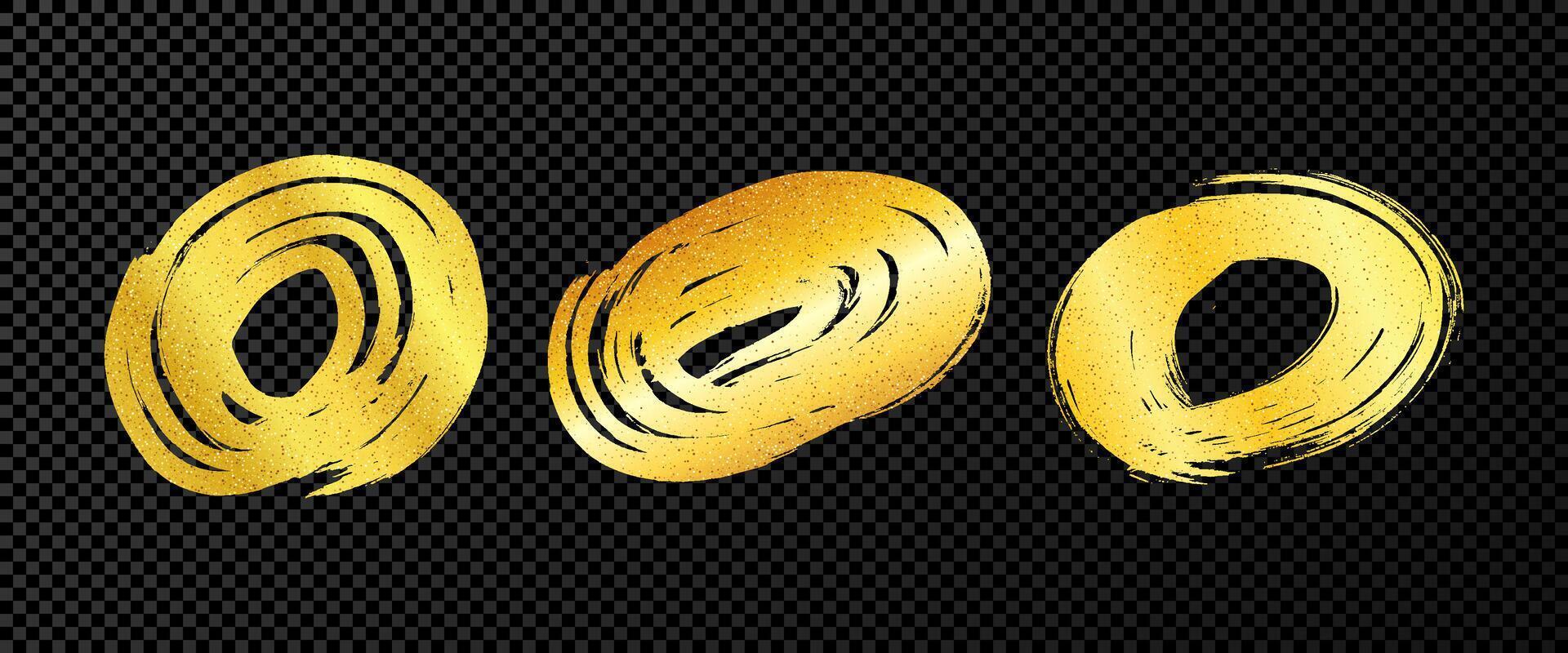 Gold grunge brush strokes in circle form vector