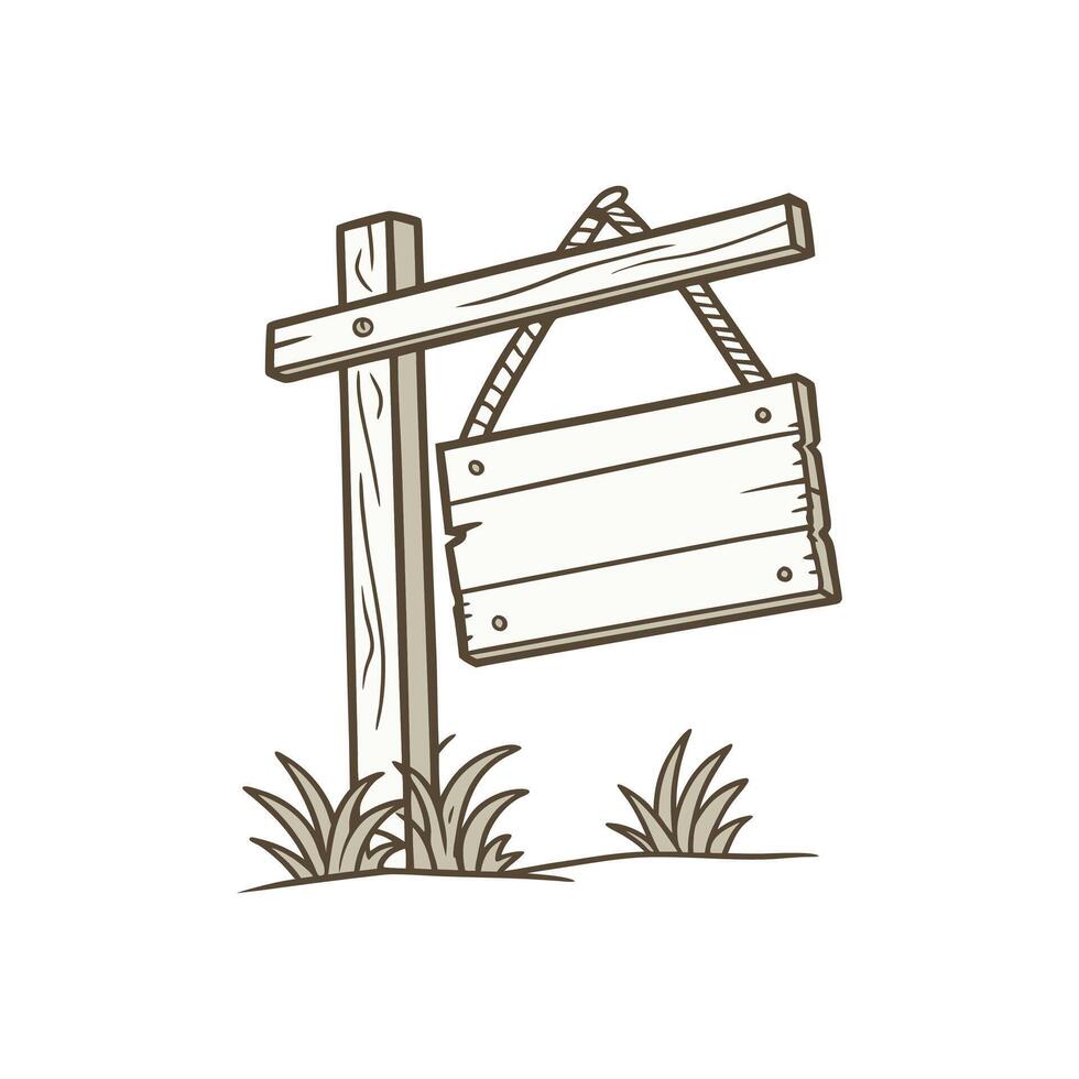 Wooden signboard with grass and a sign on it vector