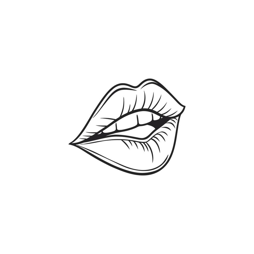 A black and white drawing of a woman's mouth vector