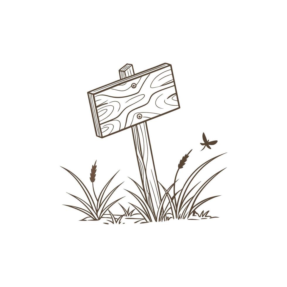 Wooden sign in the grass illustration vector