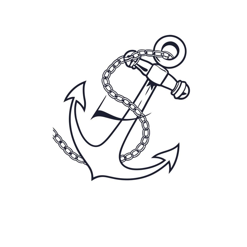 An anchor with chain and rope on it vector