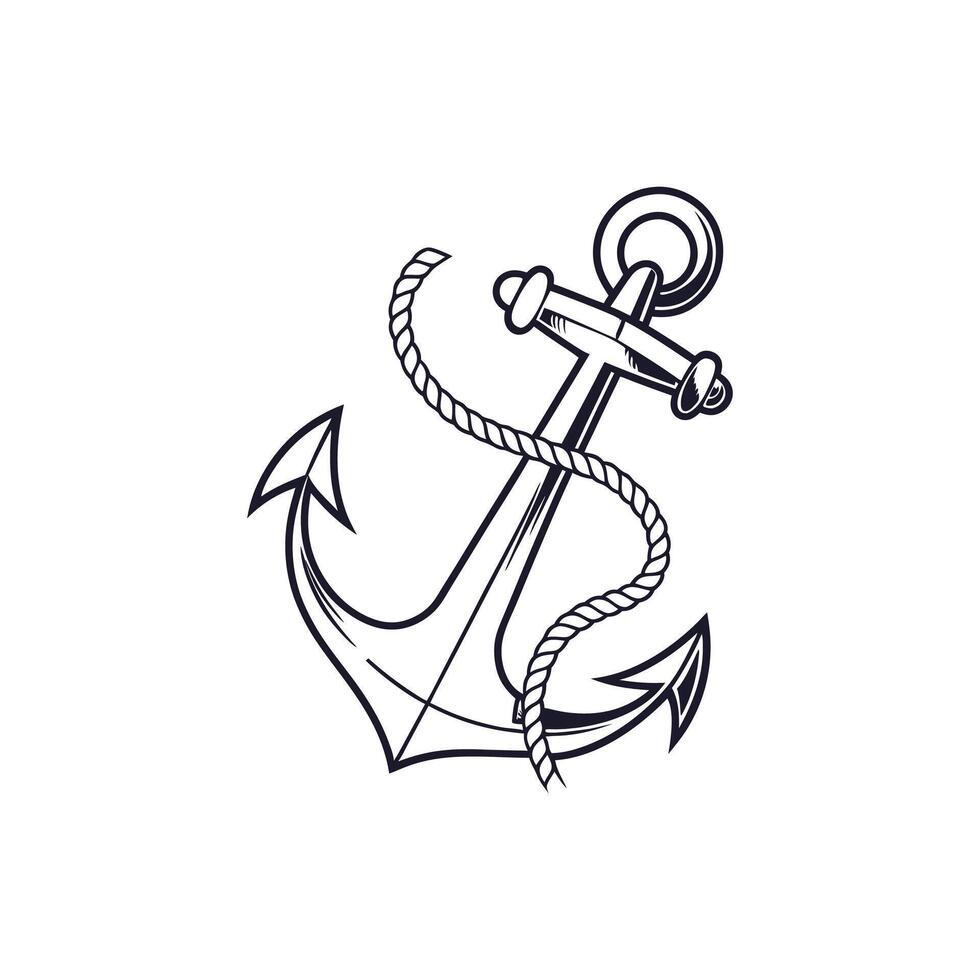 An anchor is shown in black and white vector
