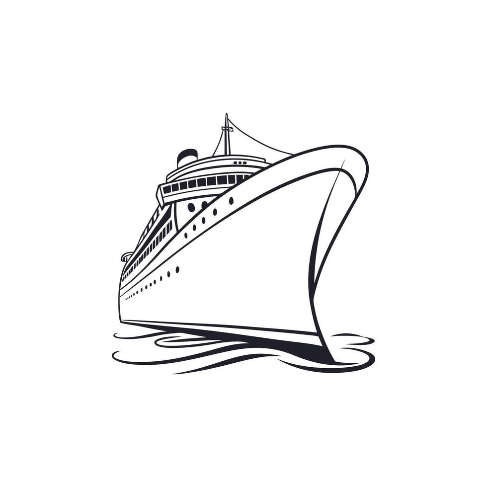 A cruise ship logo with a black and white outline vector