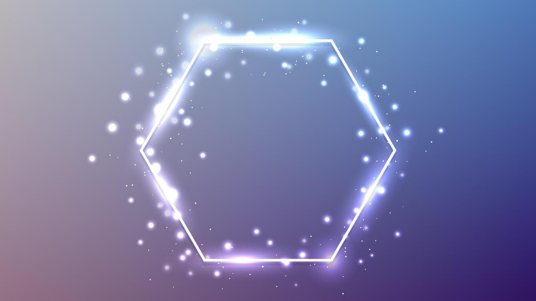Neon hexagon frame with shining effects and sparkles vector