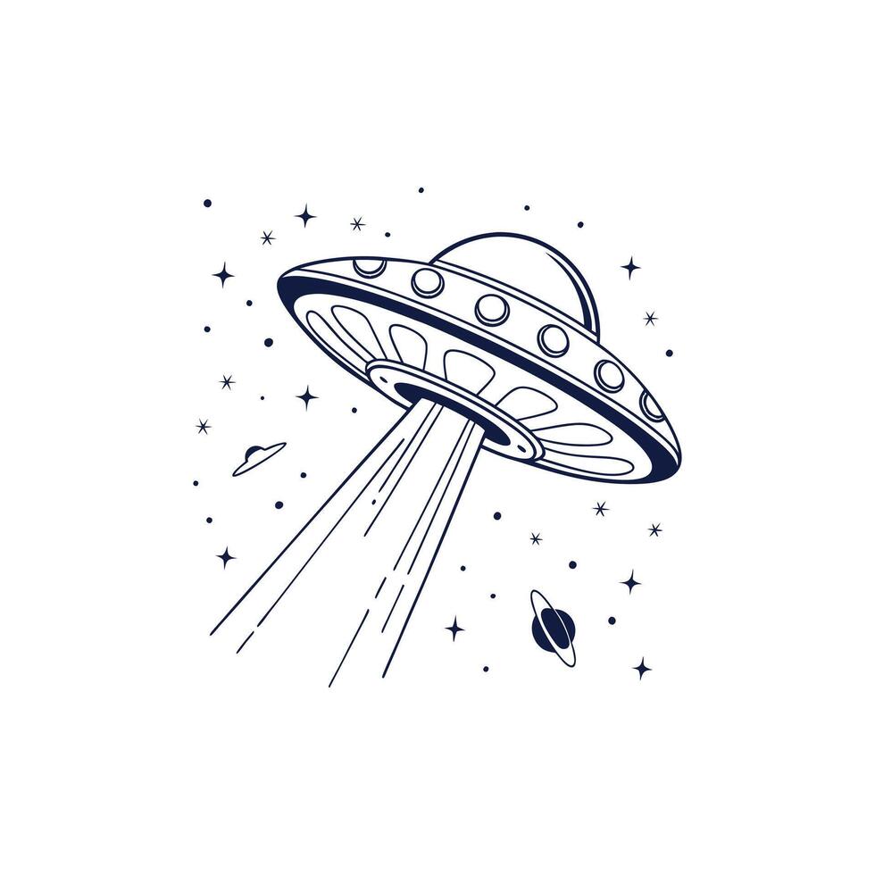 An illustration of an ufo flying through space vector