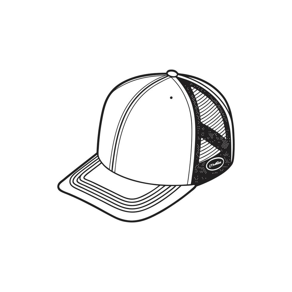 A black and white drawing of a baseball cap vector