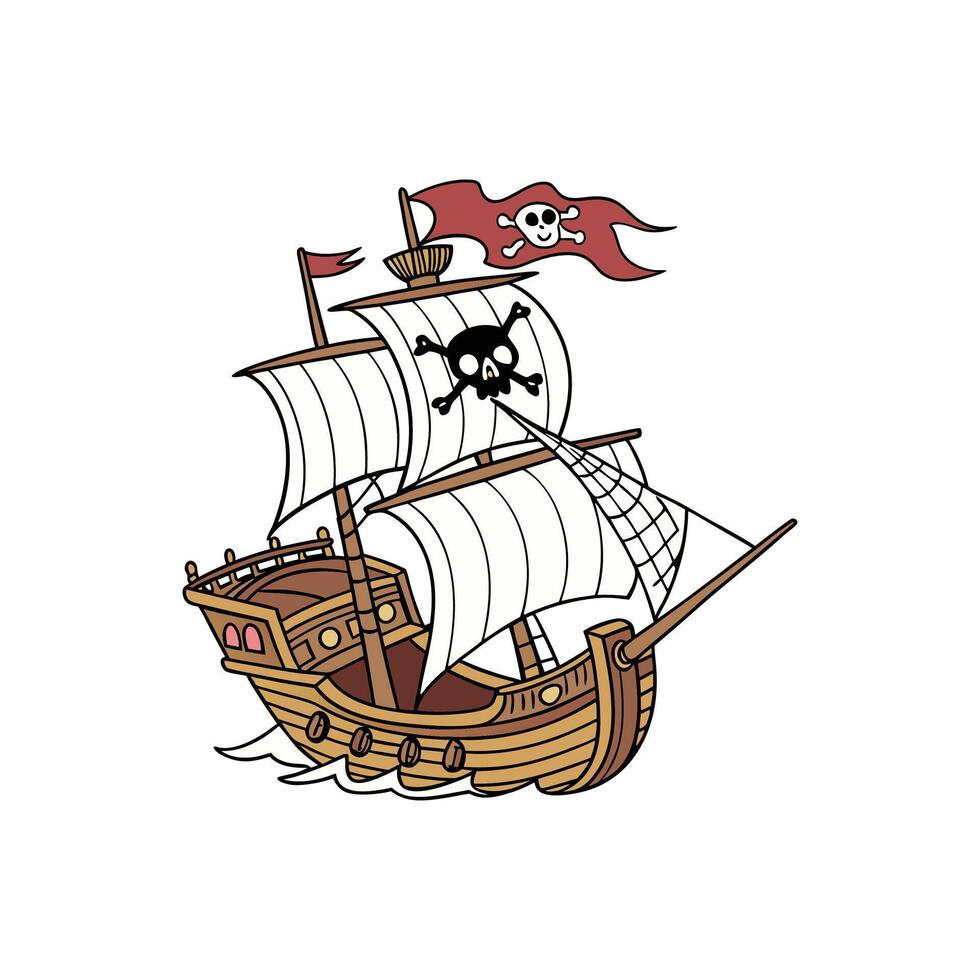 A pirate ship with a skull and crossbones on it vector