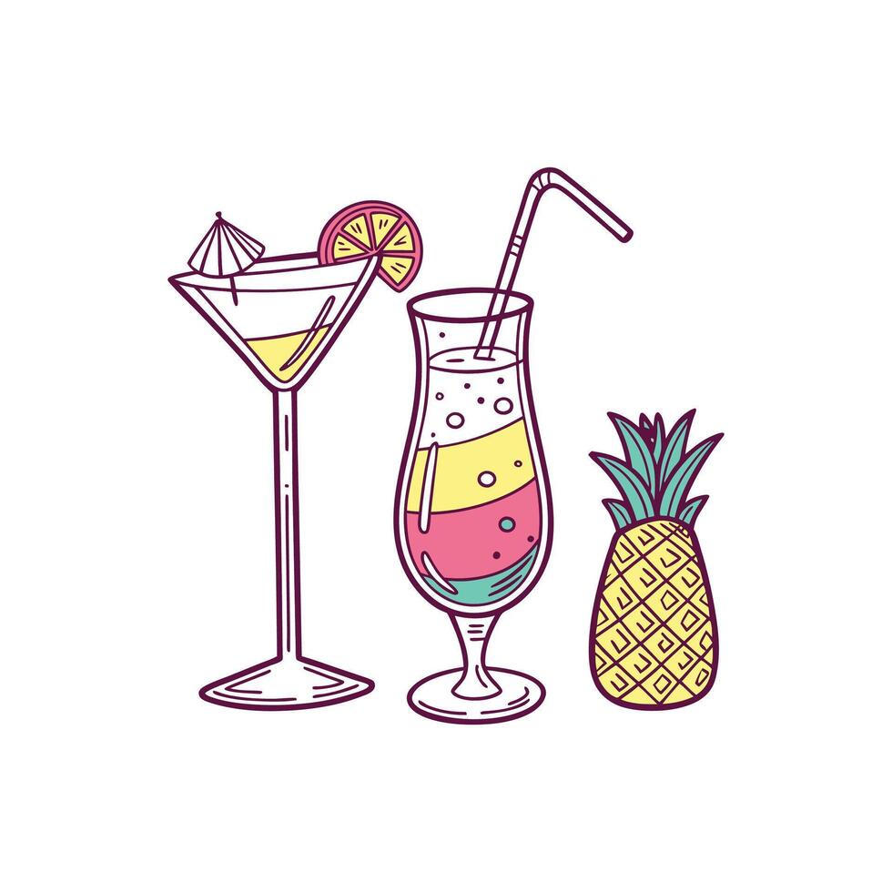Tropical cocktail illustration vector