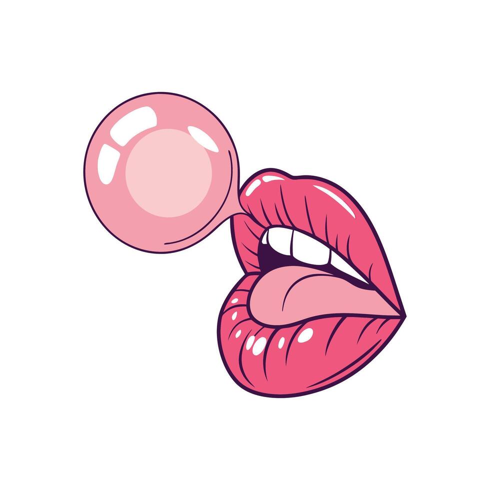 A cartoon pink bubble on a woman's lips vector
