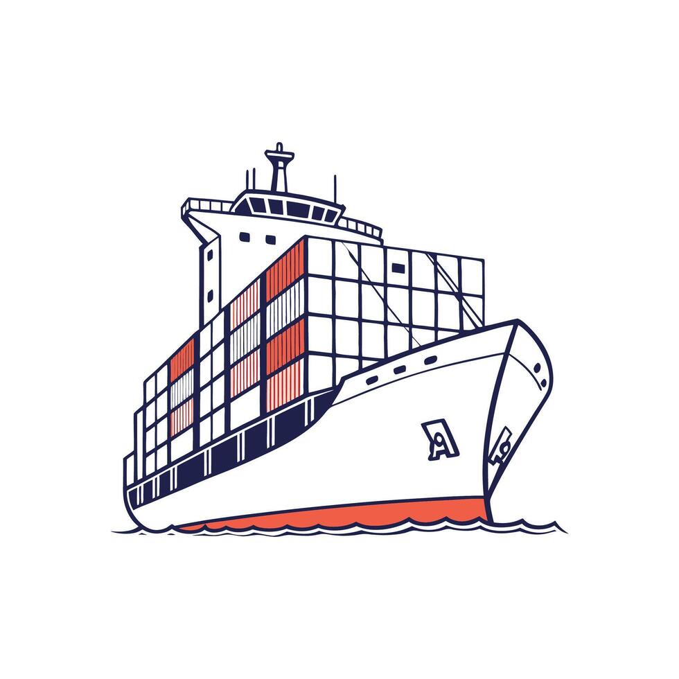 A container ship is shown in a cartoon style vector
