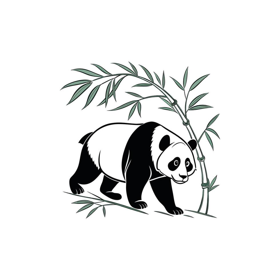 A panda bear walking through a bamboo forest vector