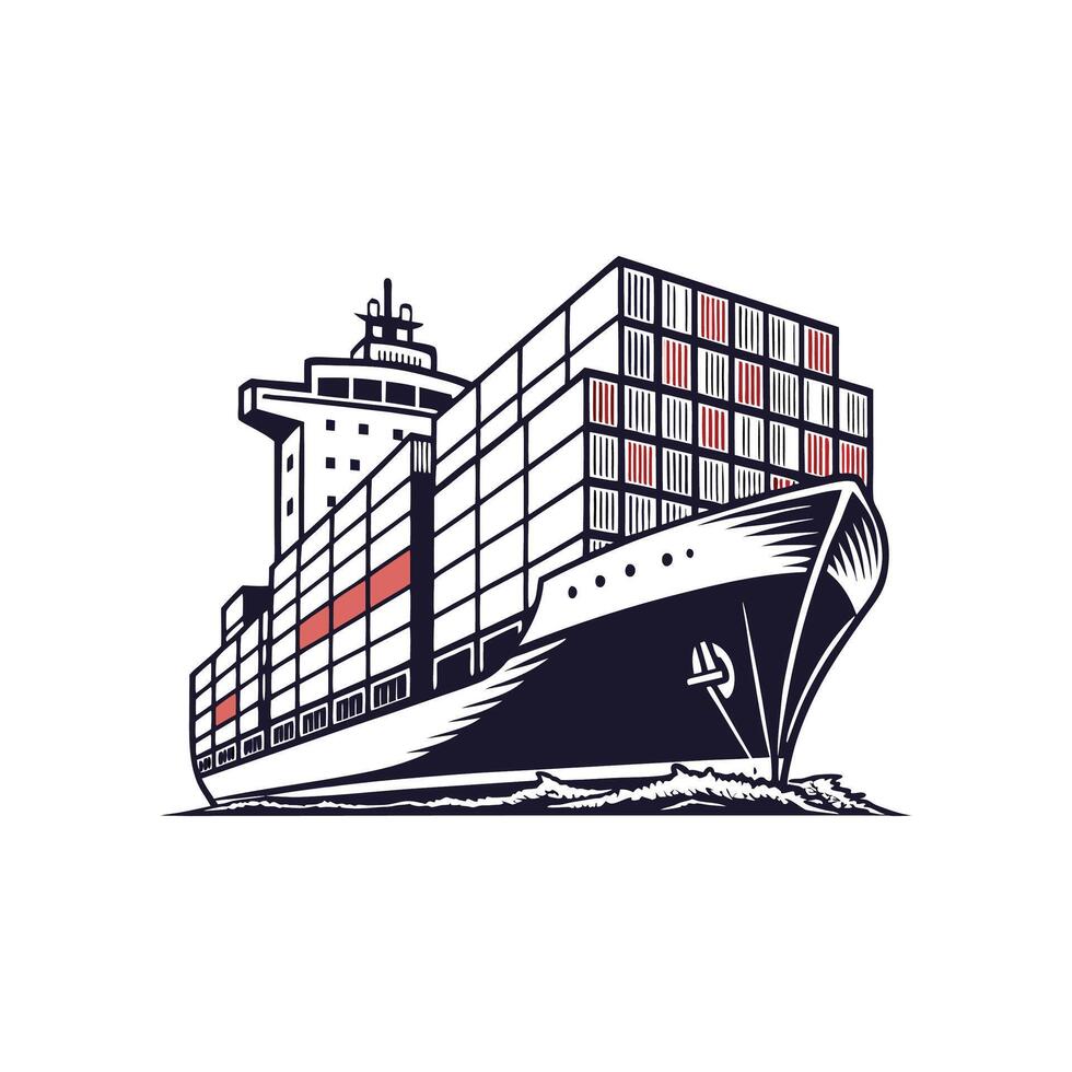 A large container ship with red and white stripes vector
