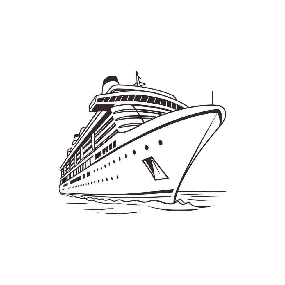 A cruise ship is shown in a black and white drawing vector
