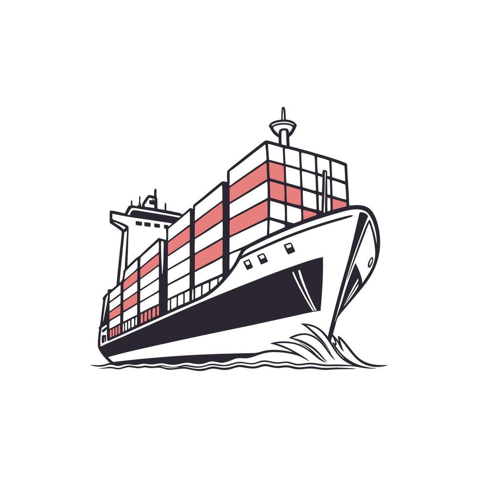 A cargo ship is shown in a cartoon style vector